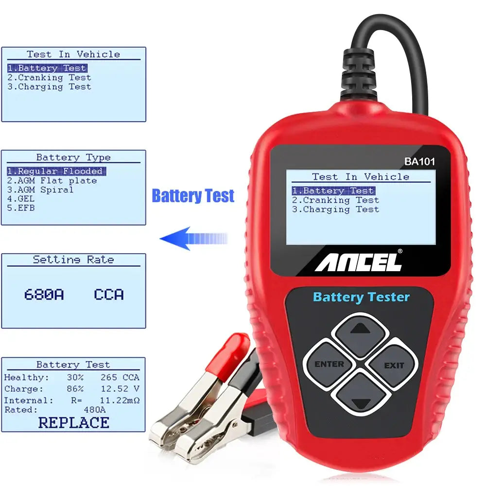 BA101 Car Battery Tester – 12V Load Analyzer (100–2000 CCA) - HBC