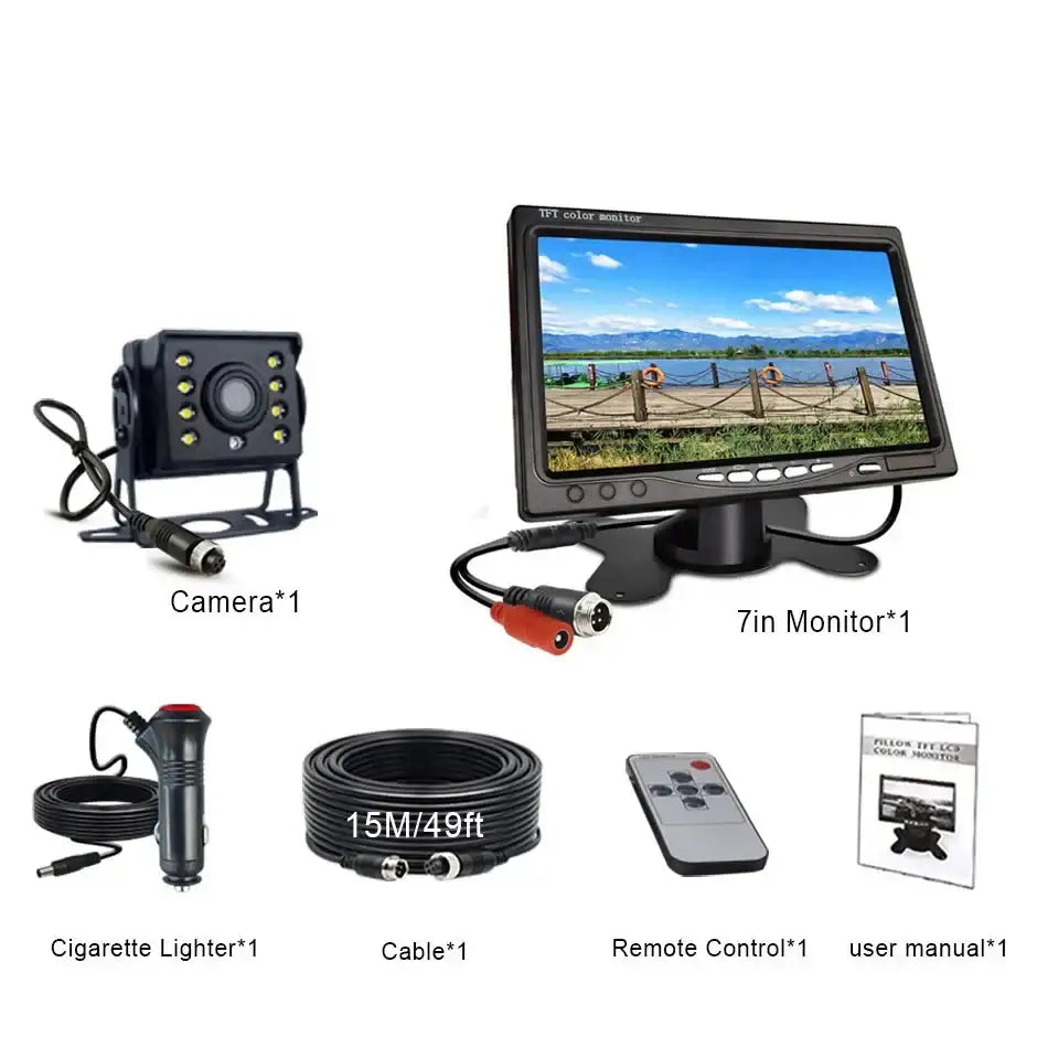 Backup Reverse Camera with 7’’ LCD Monitor – Easy Install 12V/24V CVBS - HBC