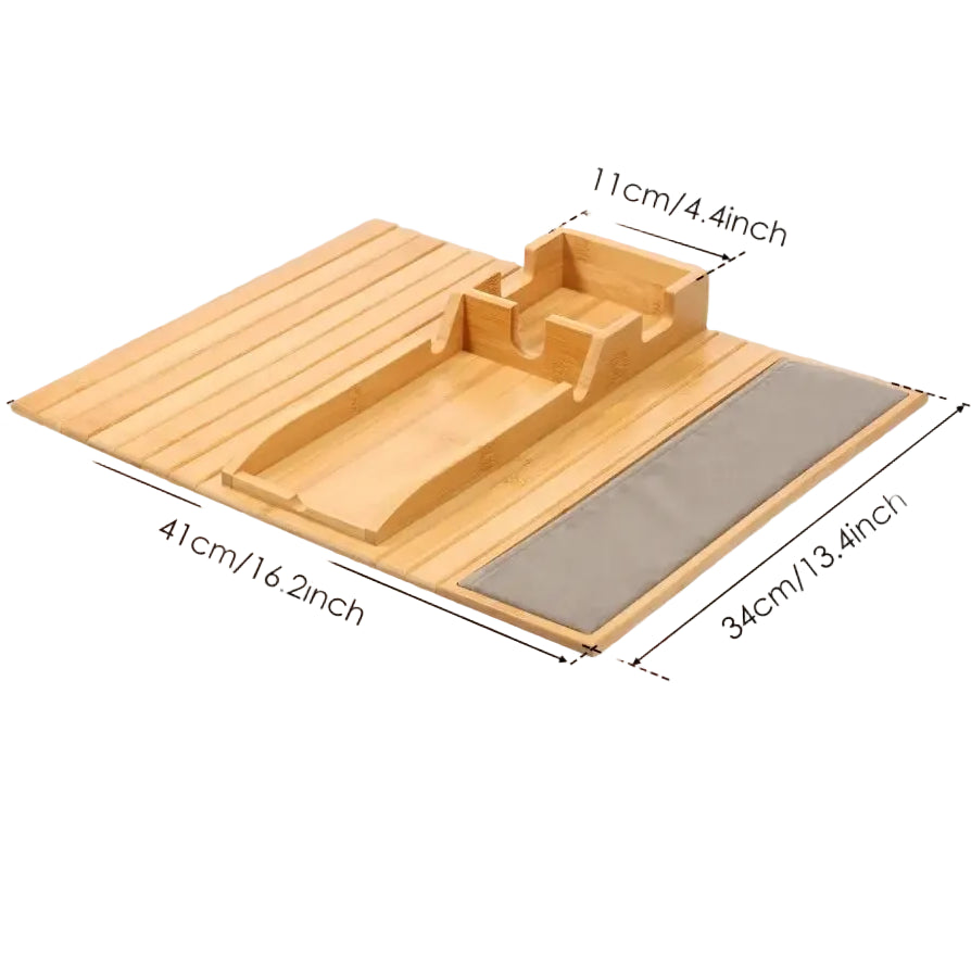 Bamboo Couch Cup Holder Anti-Slip Sofa Armrest Tray Foldable Multifunctional Sofa Cup Holder for Remote Control Cups