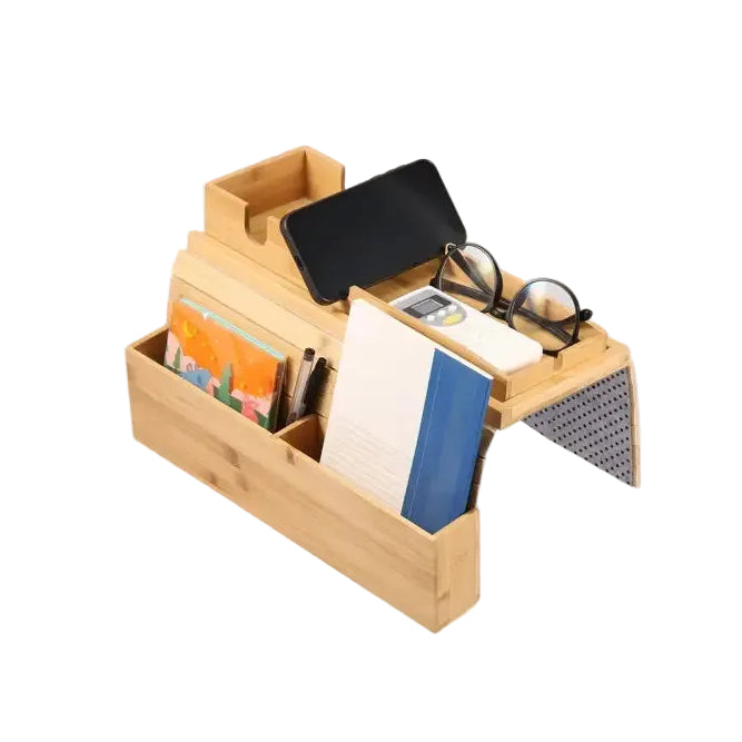 Bamboo Couch Cup Holder Anti-Slip Sofa Armrest Tray Foldable Multifunctional Sofa Cup Holder for Remote Control Cups