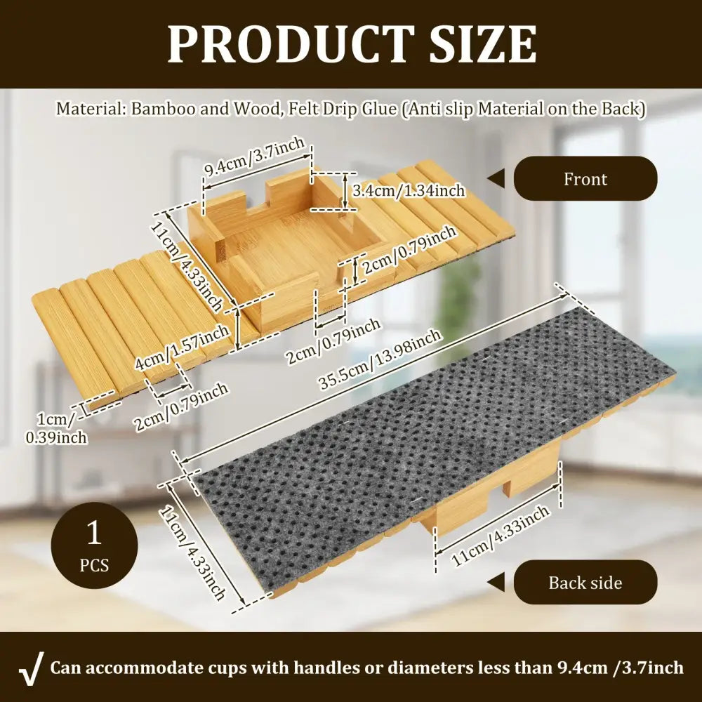 Bamboo Couch Cup Holder Anti-Slip Sofa Armrest Tray Foldable Multifunctional Sofa Cup Holder for Remote Control Cups