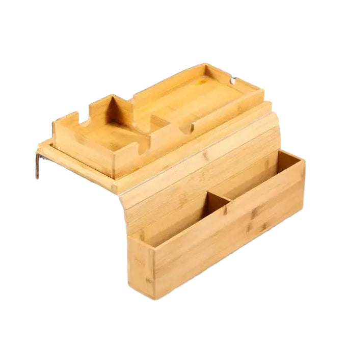 Bamboo Couch Cup Holder Anti-Slip Sofa Armrest Tray Foldable Multifunctional Sofa Cup Holder for Remote Control Cups