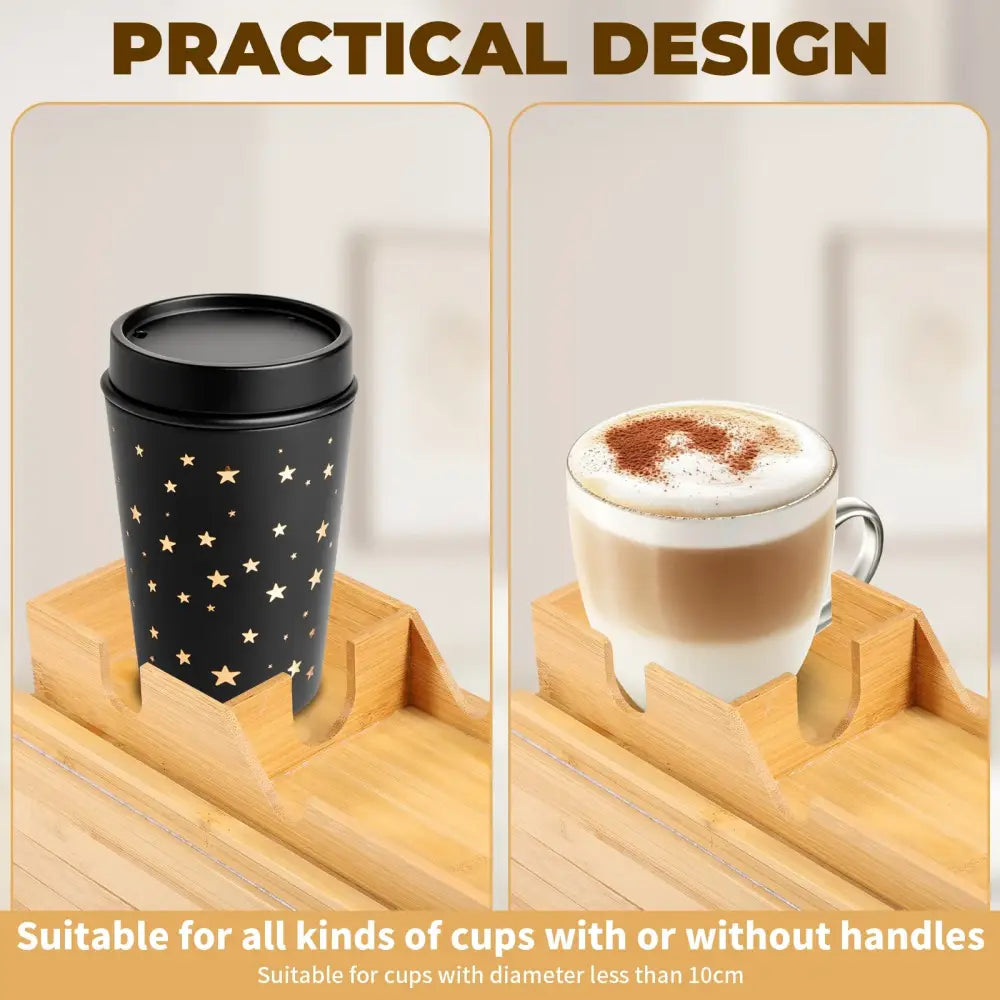 Bamboo Couch Cup Holder Anti-Slip Sofa Armrest Tray Foldable Multifunctional Sofa Cup Holder for Remote Control Cups