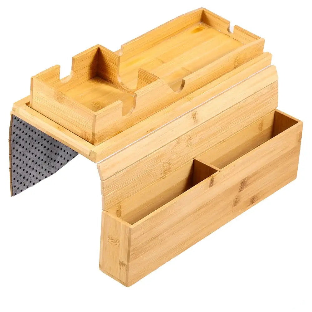 Bamboo Couch Cup Holder Anti-Slip Sofa Armrest Tray Foldable Multifunctional Sofa Cup Holder for Remote Control Cups