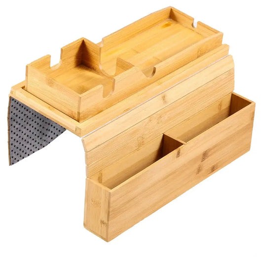 Bamboo Couch Cup Holder Anti-Slip Sofa Armrest Tray Foldable Multifunctional Sofa Cup Holder for Remote Control Cups