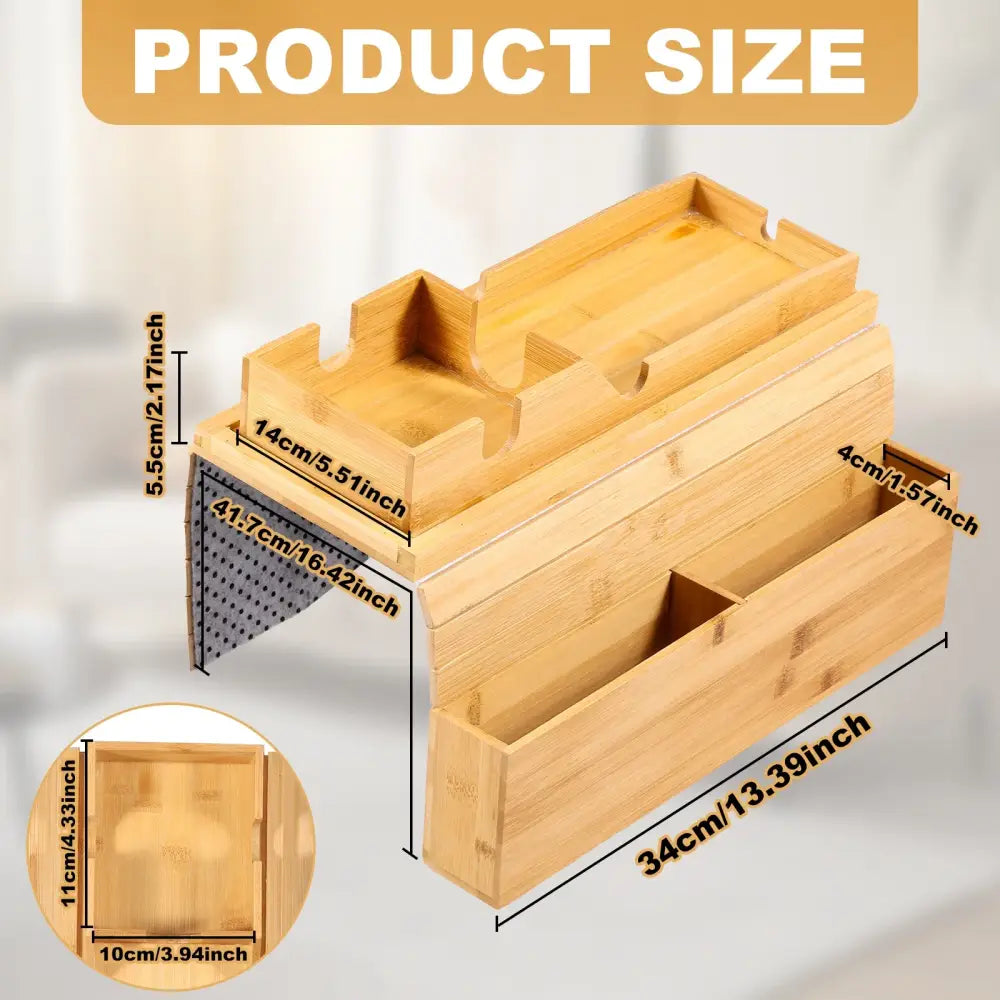 Bamboo Couch Cup Holder Anti-Slip Sofa Armrest Tray Foldable Multifunctional Sofa Cup Holder for Remote Control Cups