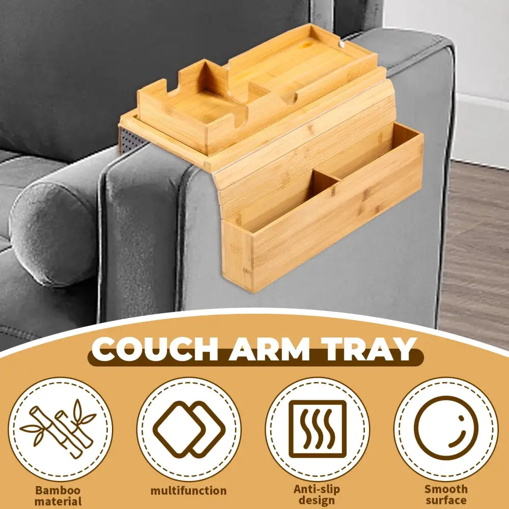 Bamboo Couch Cup Holder Anti-Slip Sofa Armrest Tray Foldable Multifunctional Sofa Cup Holder for Remote Control Cups