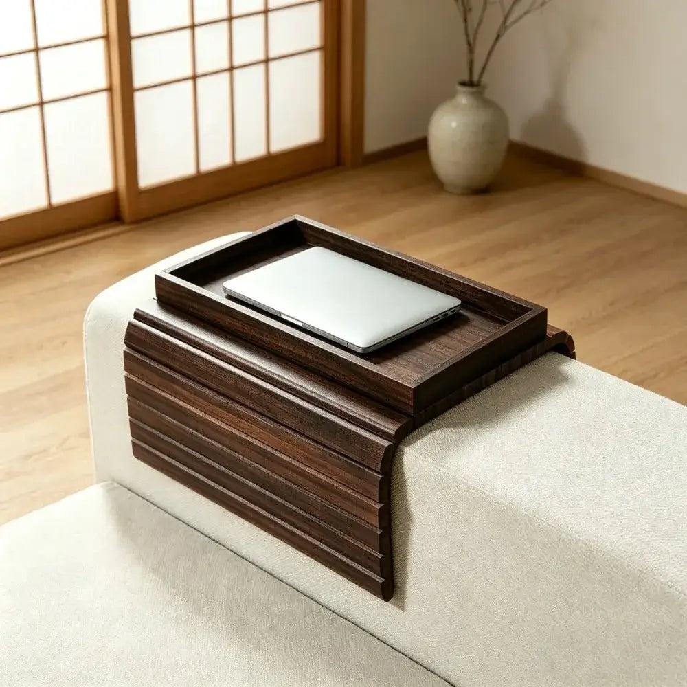Bamboo Sofa Armrest Storage Rack Foldable Organizer Shelf for Living Room Bedroom Snack Drink Remote Control Holder