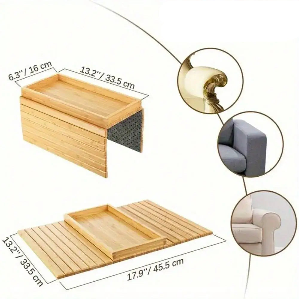 Bamboo Sofa Armrest Storage Rack Foldable Organizer Shelf for Living Room Bedroom Snack Drink Remote Control Holder