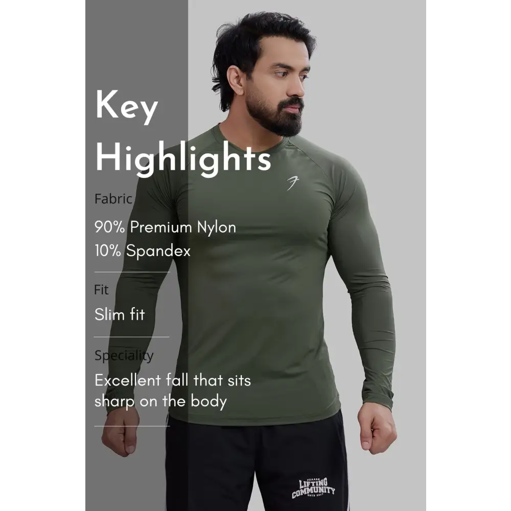 Bare Nylon Fullsleeves T-shirt Olive - Tshirts
