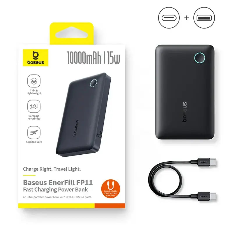Baseus 22.5W 10000mAh Portable Power Bank - 15W Black / 10000Mah