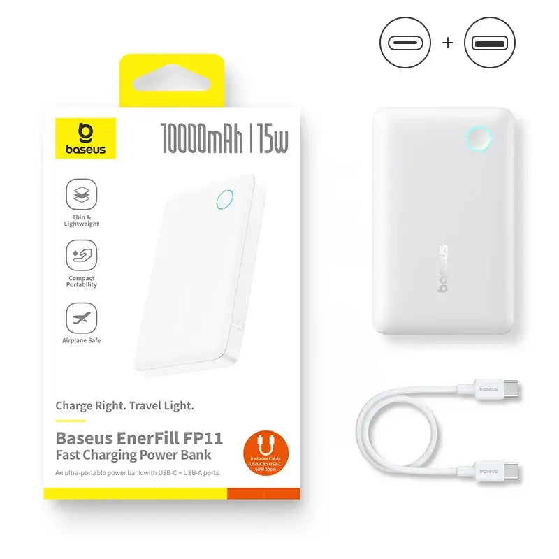 Baseus 22.5W 10000mAh Portable Power Bank - 15W White / 10000Mah