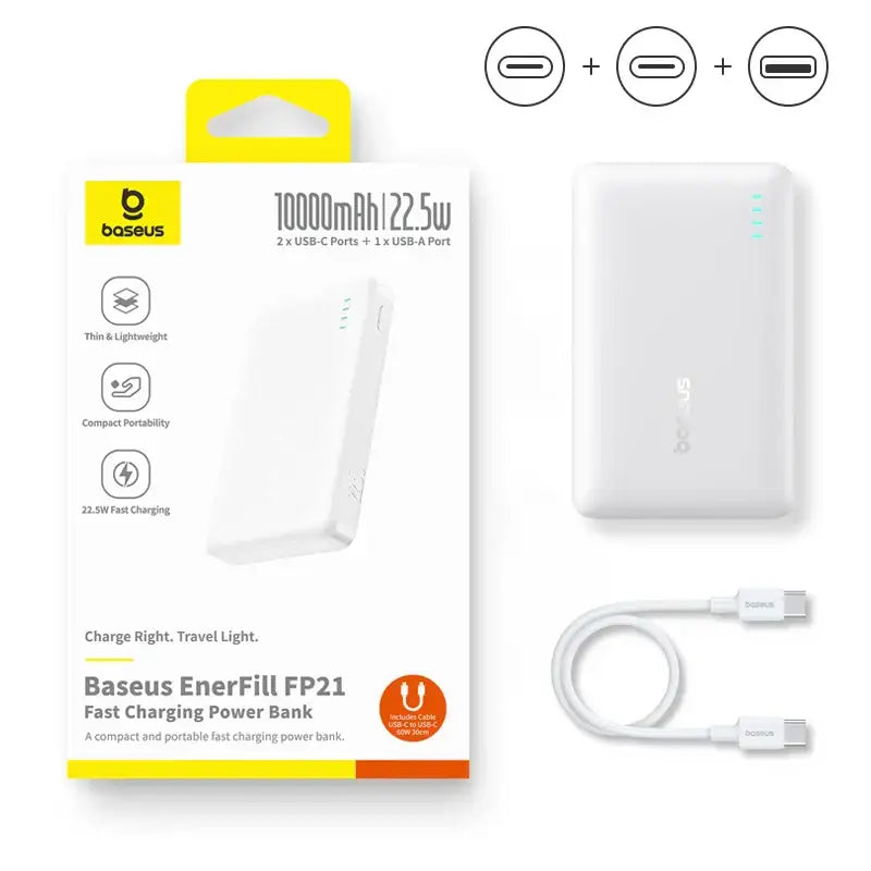 Baseus 22.5W 10000mAh Portable Power Bank - 22.5W White / 10000Mah
