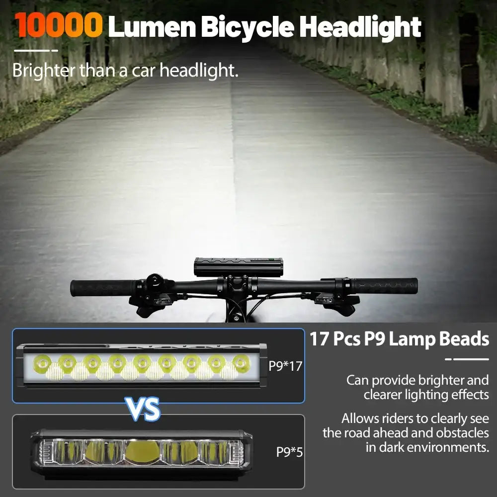 Bicycle Light Front 10000Lumen Bike Light 10000mAh Waterproof Flashlight Type-C Charging MTB Road Cycling Lamp