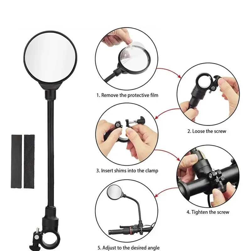 Bicycle Rearview Handlebar Mirrors 360 Rotatable for Mountain Road Bike Motorcycle Bendable Hose Adjustable Rearview