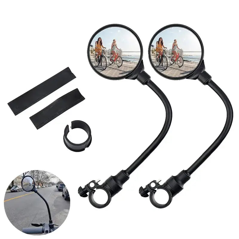 Bicycle Rearview Handlebar Mirrors 360 Rotatable for Mountain Road Bike Motorcycle Bendable Hose Adjustable Rearview