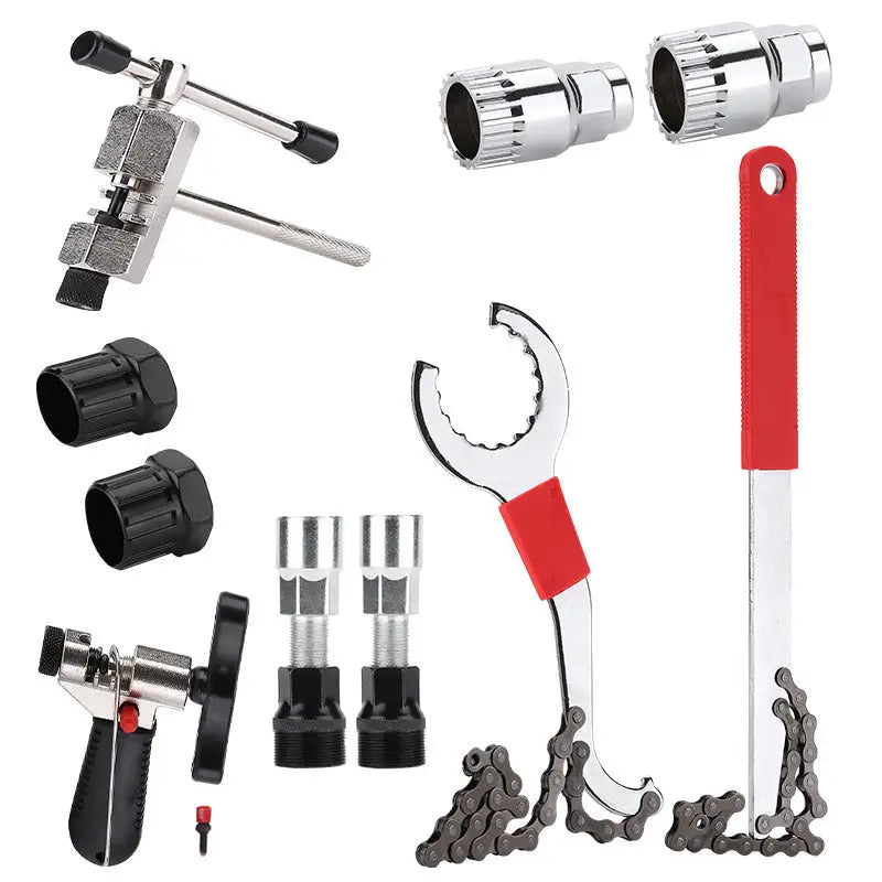 Bicycle Repair Tool Bike Extractor + Spoke Wrench + Chain Breaker + Bottom Bracket/Freewheel Removal Tool + Wrench