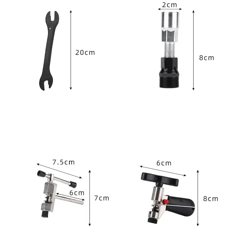 Bicycle Repair Tool Bike Extractor + Spoke Wrench + Chain Breaker + Bottom Bracket/Freewheel Removal Tool + Wrench