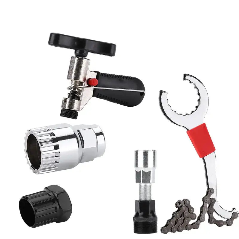 Bicycle Repair Tool Bike Extractor + Spoke Wrench + Chain Breaker + Bottom Bracket/Freewheel Removal Tool + Wrench