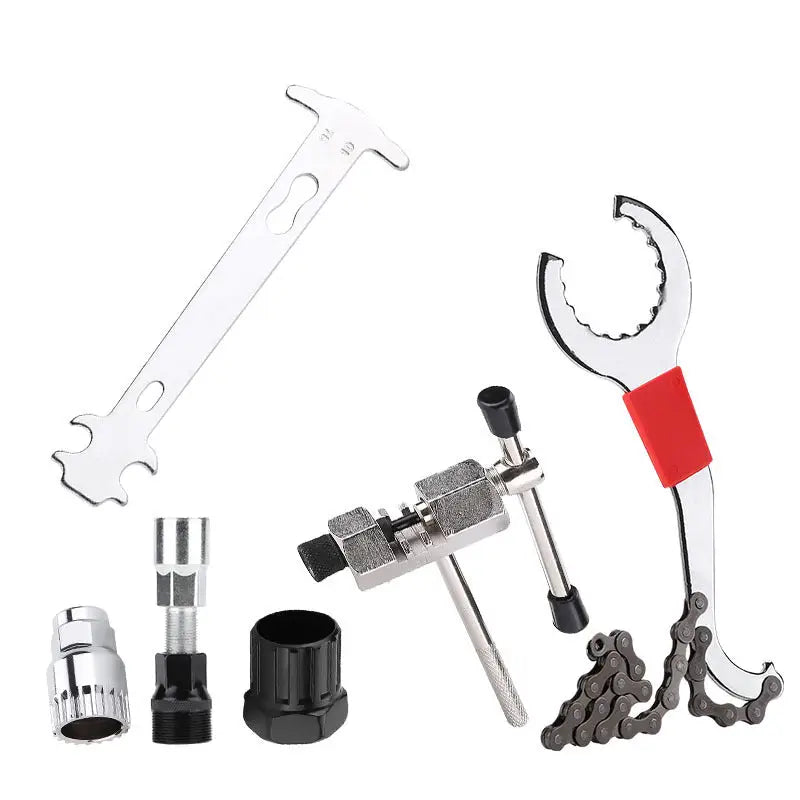 Bicycle Repair Tool Bike Extractor + Spoke Wrench + Chain Breaker + Bottom Bracket/Freewheel Removal Tool + Wrench