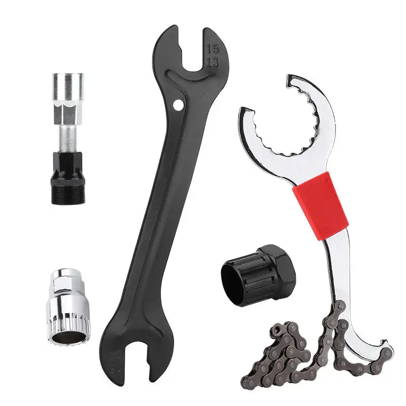 Bicycle Repair Tool Bike Extractor + Spoke Wrench + Chain Breaker + Bottom Bracket/Freewheel Removal Tool + Wrench