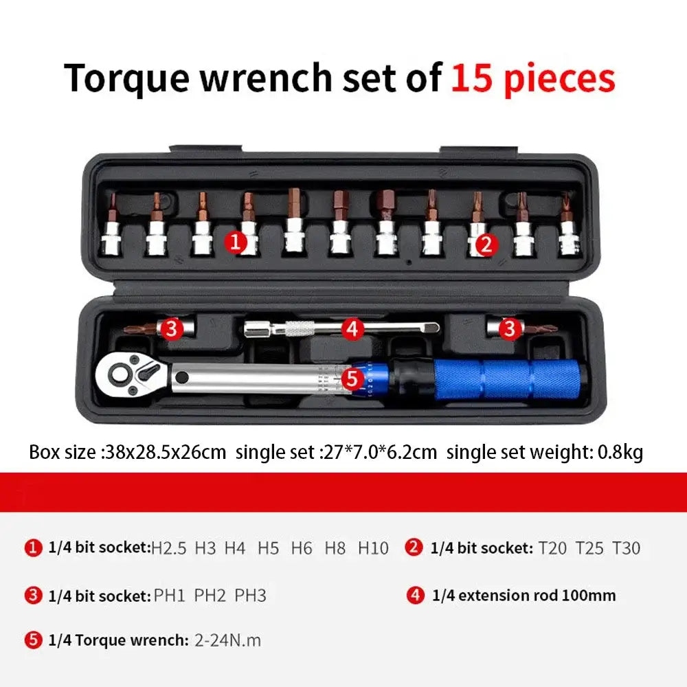 Bicycle Torque Wrench Set 1/4″ (2–24 Nm) - Torque Wrench - HBC