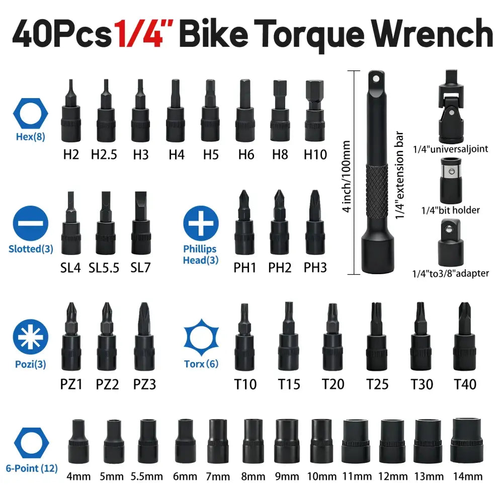 Bike Digital Torque Wrench Set (1/4″ Drive) (40pcs) - Digital Torque Wrench - HBC