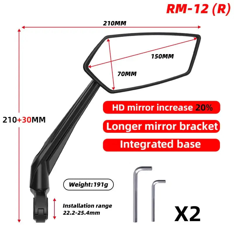 Bike Rear View Mirror 360° Adjustable (different models available) - RM12 Right / Rear View Mirror - SS