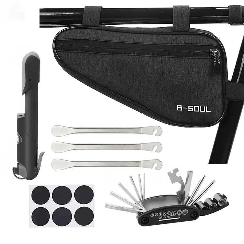 Bike Repair Kit Bicycle Tube Bag with Mini Pump 16-in-1 Multi-Tool Tire Lever Patches Emergency Tool Set for MTB Bike