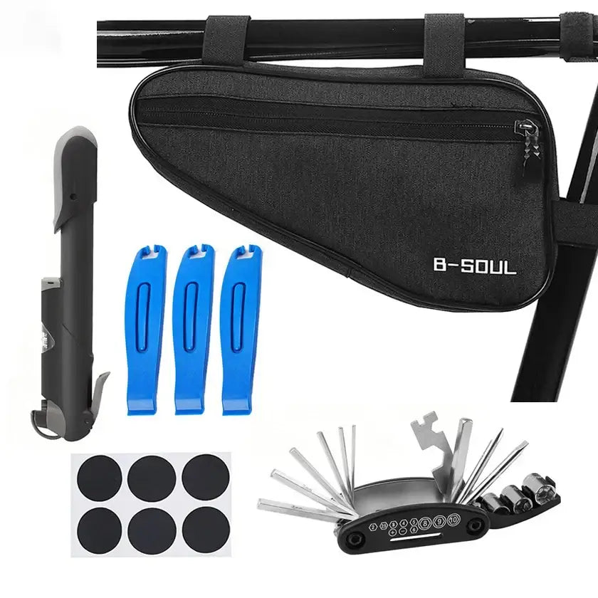 Bike Repair Kit Bicycle Tube Bag with Mini Pump 16-in-1 Multi-Tool Tire Lever Patches Emergency Tool Set for MTB Bike