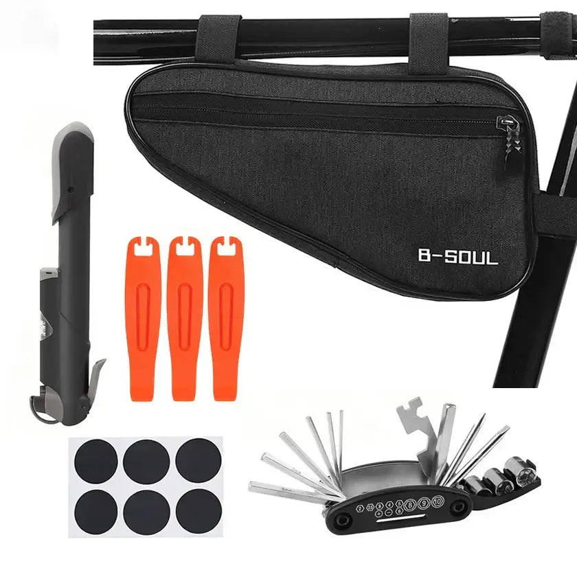 Bike Repair Kit Bicycle Tube Bag with Mini Pump 16-in-1 Multi-Tool Tire Lever Patches Emergency Tool Set for MTB Bike