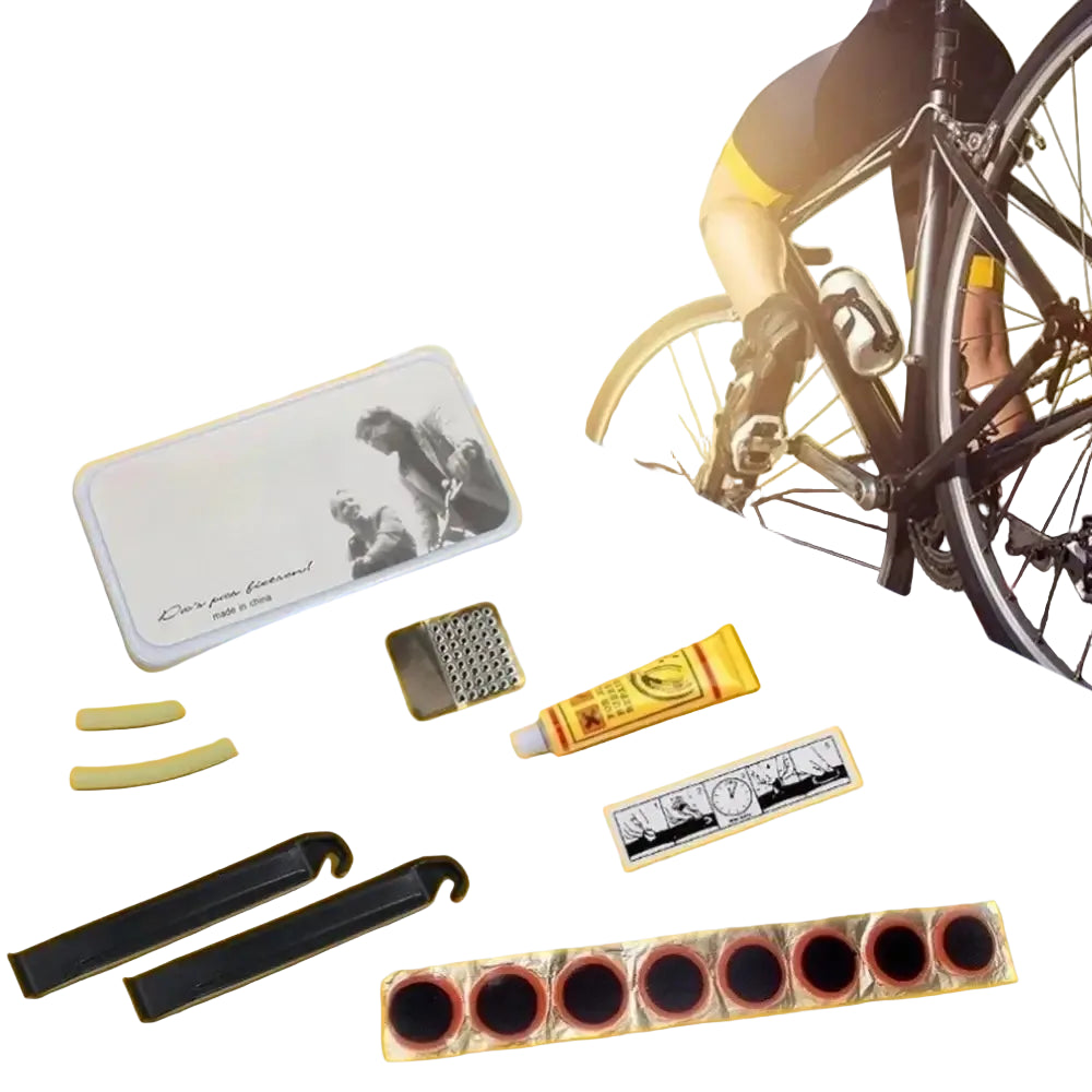Bike Tire Repair Kit with Glue Patches Sandpaper Plastic Tire Levers and Portable Case for Cycling Maintenance