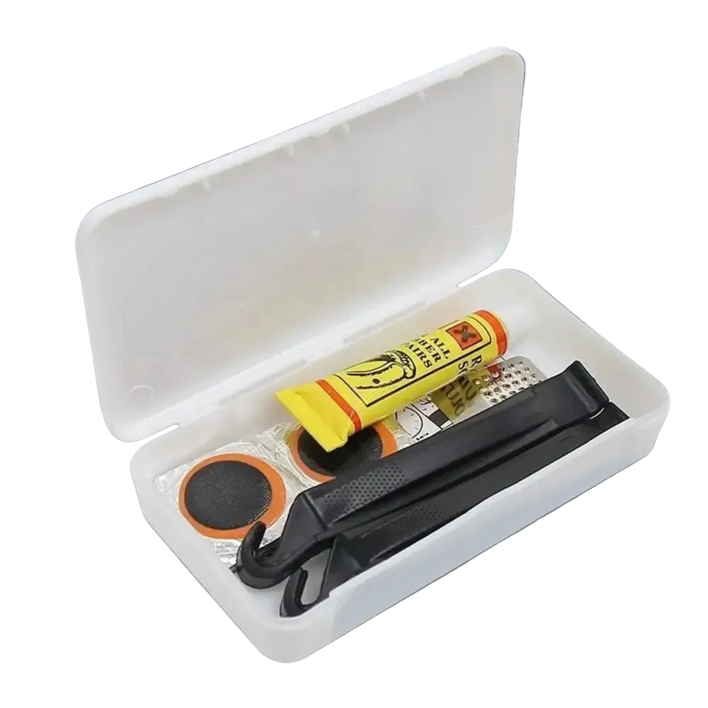 Bike Tire Repair Kit with Glue Patches Sandpaper Plastic Tire Levers and Portable Case for Cycling Maintenance
