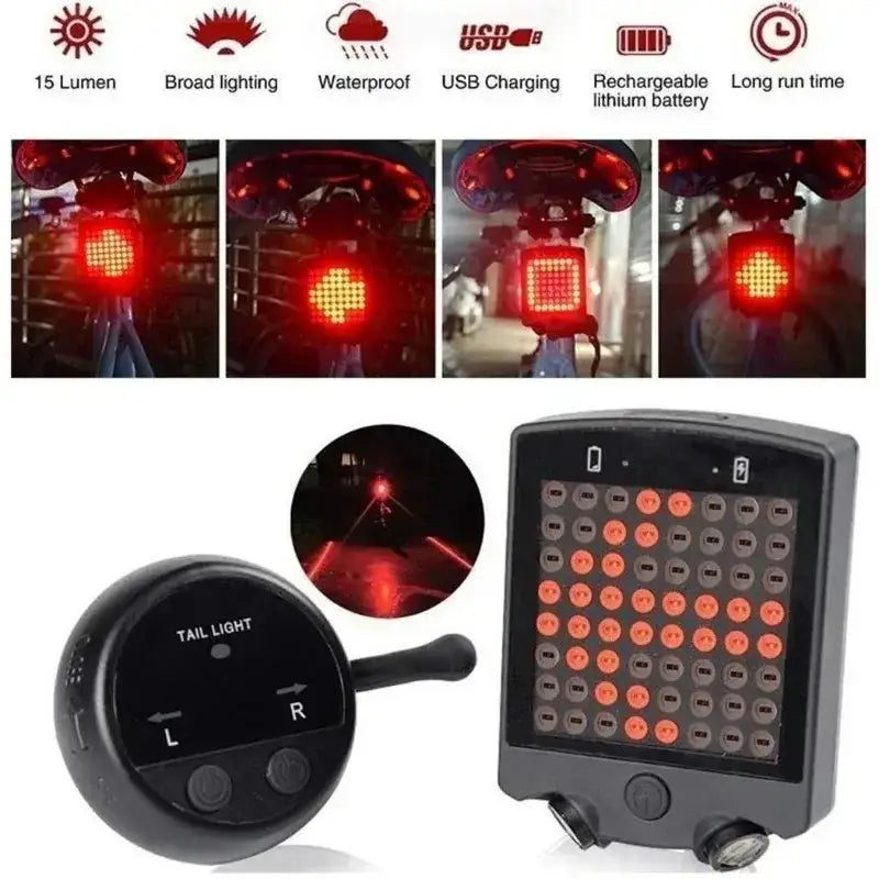 Bike Wireless Warning Tail Light Remote Bicycle Lights USB Rechargeable Bicycle Control Turn Signal Brake Light Riding