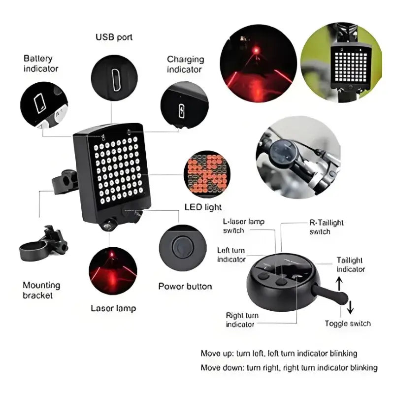 Bike Wireless Warning Tail Light Remote Bicycle Lights USB Rechargeable Bicycle Control Turn Signal Brake Light Riding