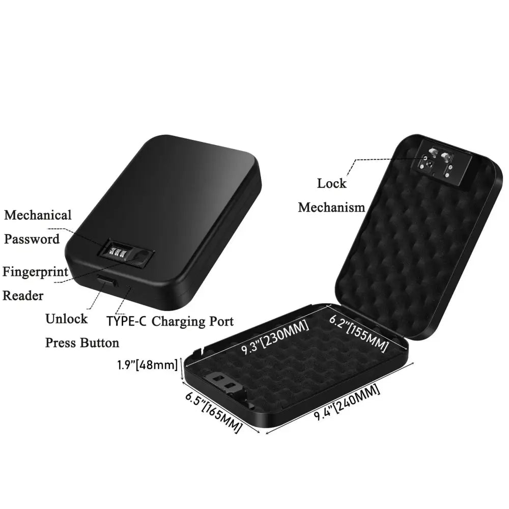 Biometric Gun Safe Box – Mini Fingerprint & Password Vault - SS