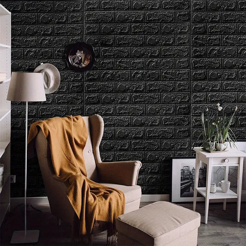 Black Brick Pattern Self-Adhesive Wallpaper (40 Pcs) - Black / 40Pcs 38.5X35cm - SS