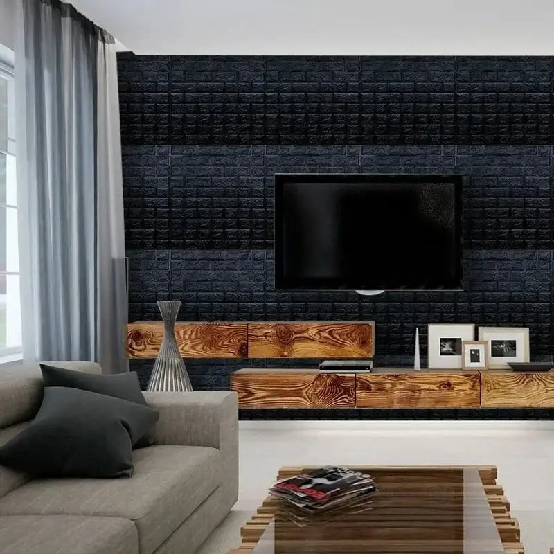 Black Brick Pattern Self-Adhesive Wallpaper (40 Pcs) - Black / 40Pcs 38.5X35cm - SS