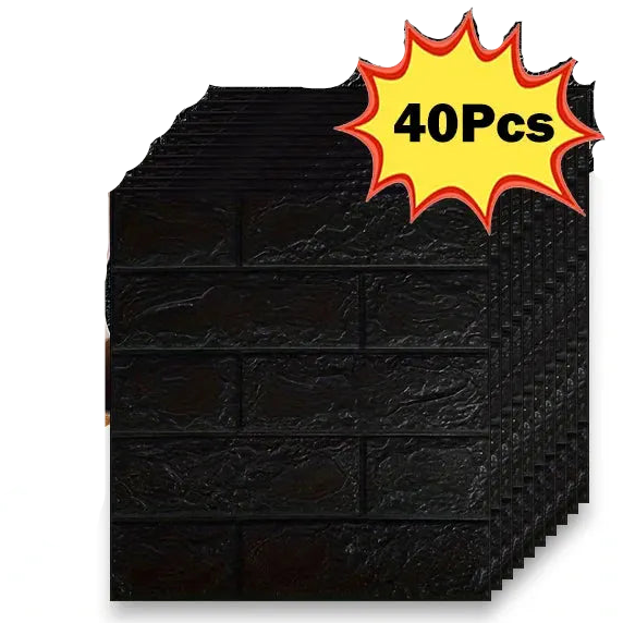 Black Brick Pattern Self-Adhesive Wallpaper (40 Pcs) - Black / 40Pcs 38.5X35cm - SS