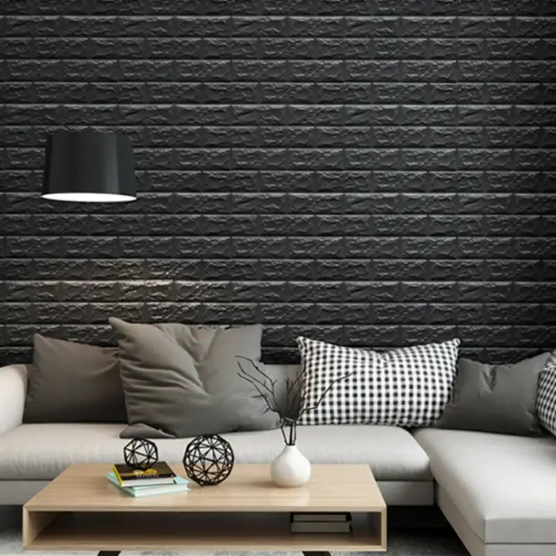 Black Brick Pattern Self-Adhesive Wallpaper (40 Pcs) - Black / 40Pcs 38.5X35cm - SS