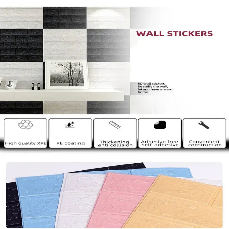 Black Brick Pattern Self-Adhesive Wallpaper (40 Pcs) - Black / 40Pcs 38.5X35cm - SS