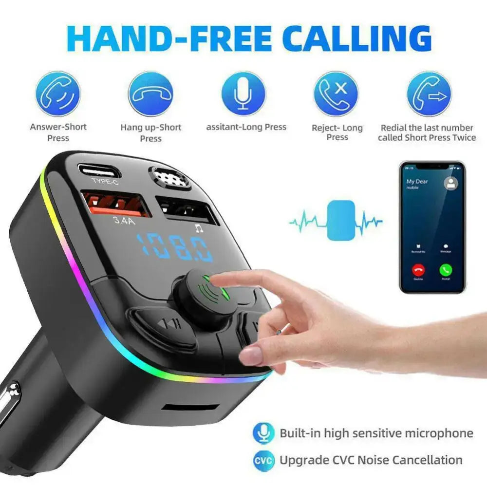 Bluetooth 5.0 Car FM Transmitter - Straight Mount