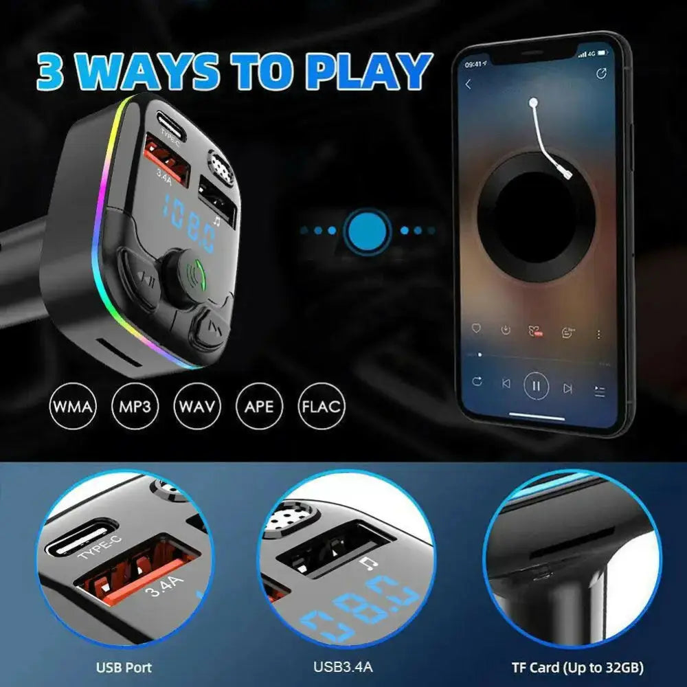 Bluetooth 5.0 Car FM Transmitter - Straight Mount