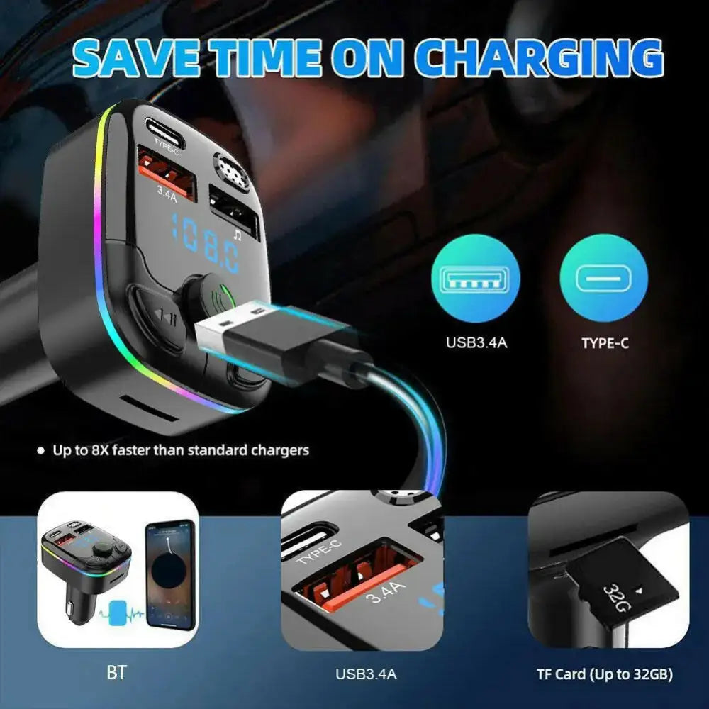 Bluetooth 5.0 Car FM Transmitter - Straight Mount