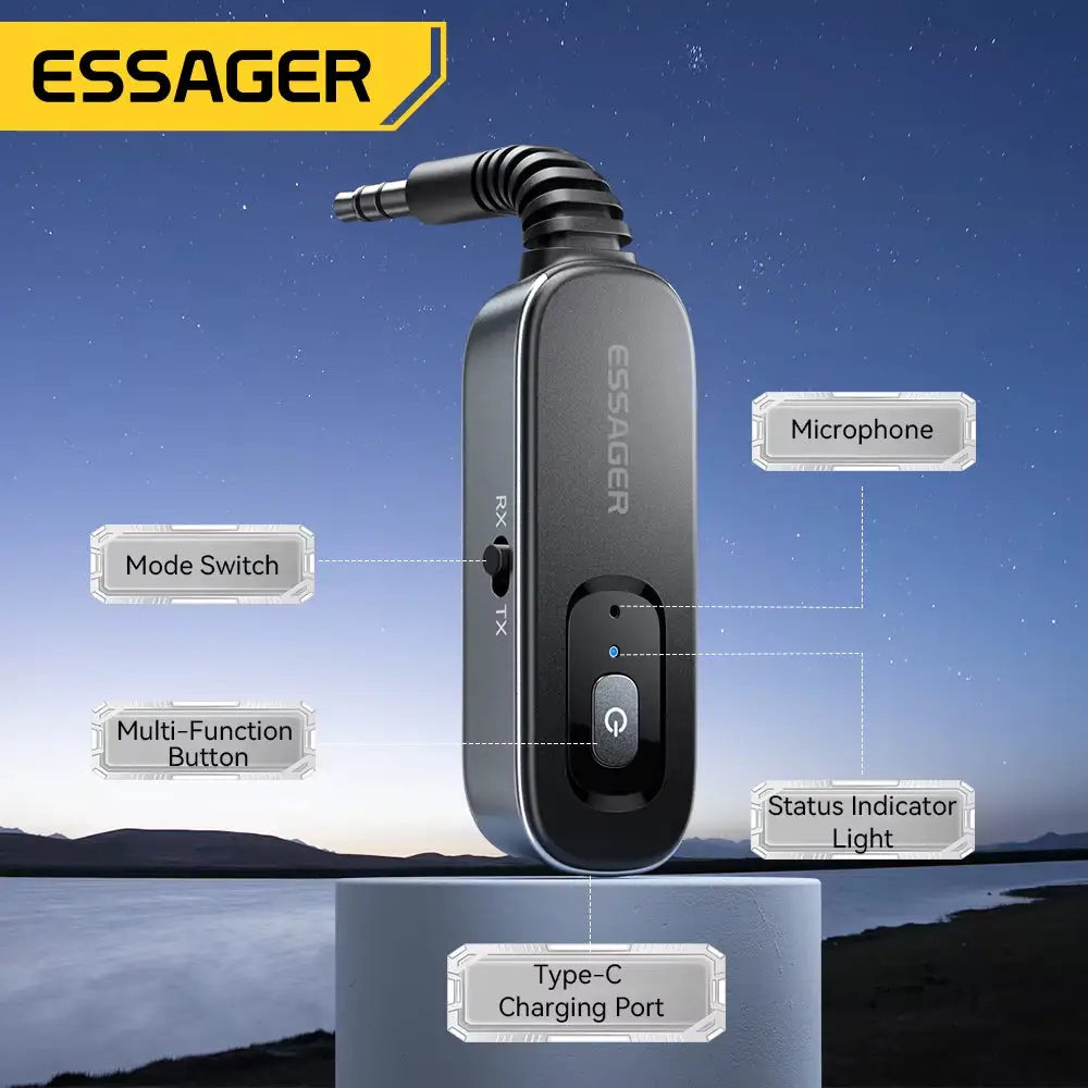 Bluetooth 5.1 Audio Receiver and Transmitter with 3.5mm AUX and Microphone for Wireless Stereo Music Streaming on PC TV