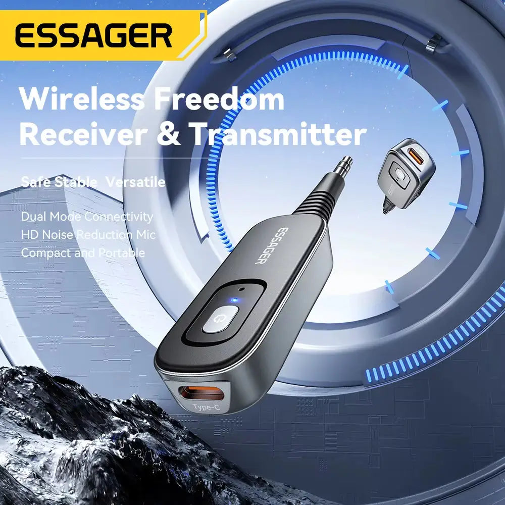Bluetooth 5.1 Audio Receiver and Transmitter with 3.5mm AUX and Microphone for Wireless Stereo Music Streaming on PC TV