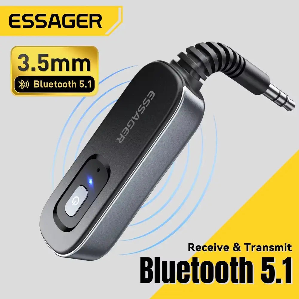 Bluetooth 5.1 Audio Receiver and Transmitter with 3.5mm AUX and Microphone for Wireless Stereo Music Streaming on PC TV