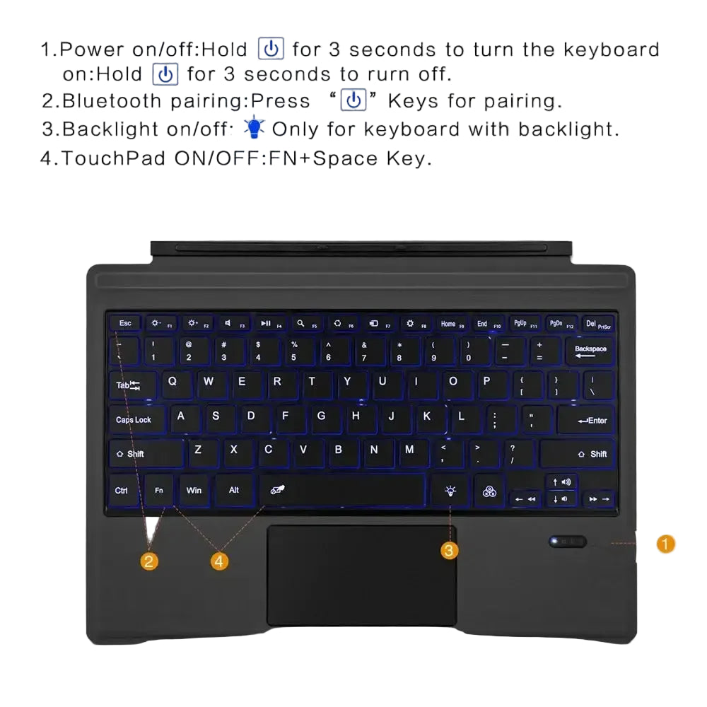Bluetooth Backlight Keyboard For Microsoft Surface Pro 3 4 5 6 7/7+,Surface Pro 8 9 10 11 X Backlit Wireless Touchpad