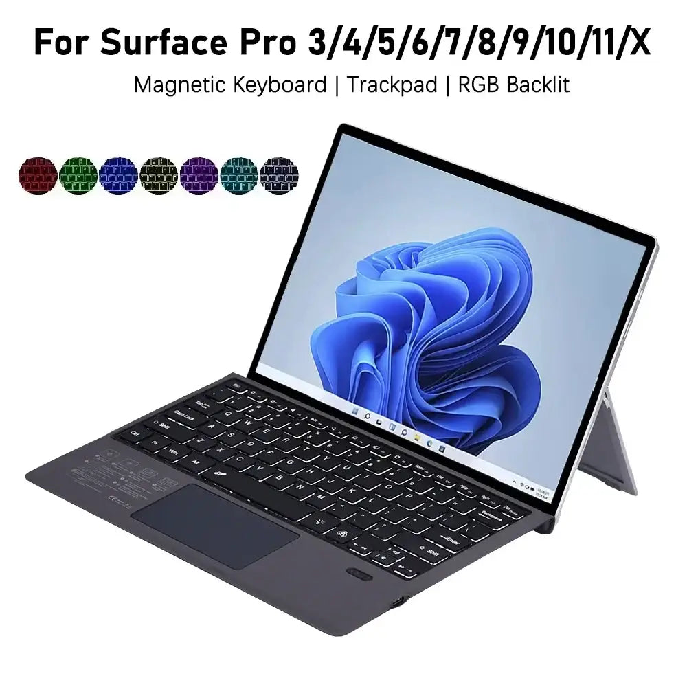 Bluetooth Backlight Keyboard For Microsoft Surface Pro 3 4 5 6 7/7+,Surface Pro 8 9 10 11 X Backlit Wireless Touchpad