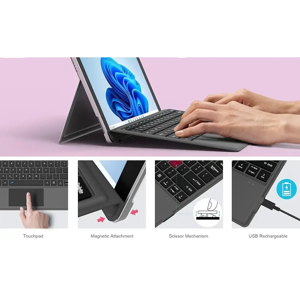 Bluetooth Keyboard For Surface Pro 11 10 9 8 X,For Microsoft Surface Pro 3 4 5 6 7/7 Plus Detachable Slim Type Cover